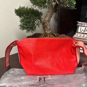 Red Carolina Herrera large cosmetic bag